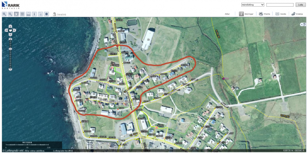 Rafmagnslaust verður innan rauðmerkta svæðisins