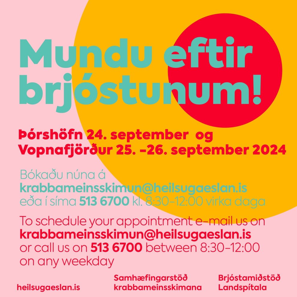 Brjóstaskimun í samstarfi við Heilsugæsluna á Þórshöfn þann  24. september