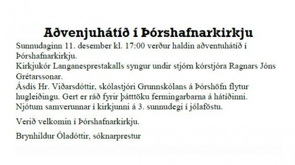 Aðventuhátíð í Þórshafnarkirkju