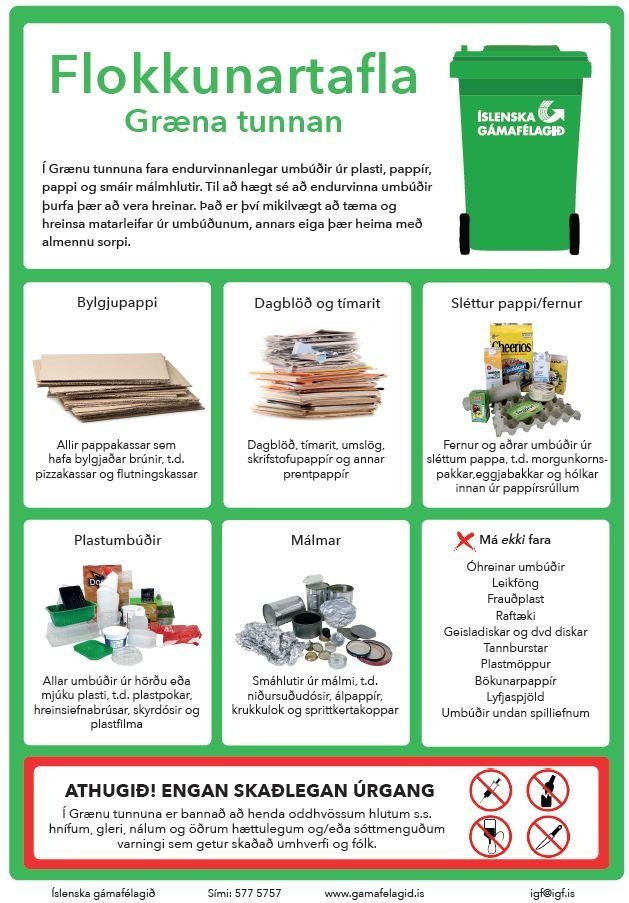 Það sem má og má ekki fara í græna tunnu.