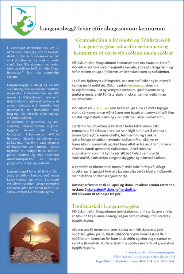 Grunnskólinn á Þórshöfn - starfsfólk óskast