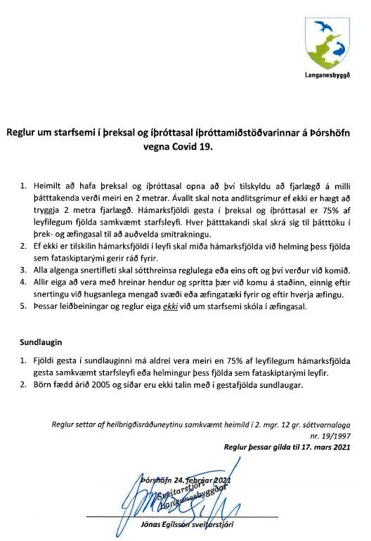 Uppfærðar reglur um starfsemi í Íþróttamiðstöð