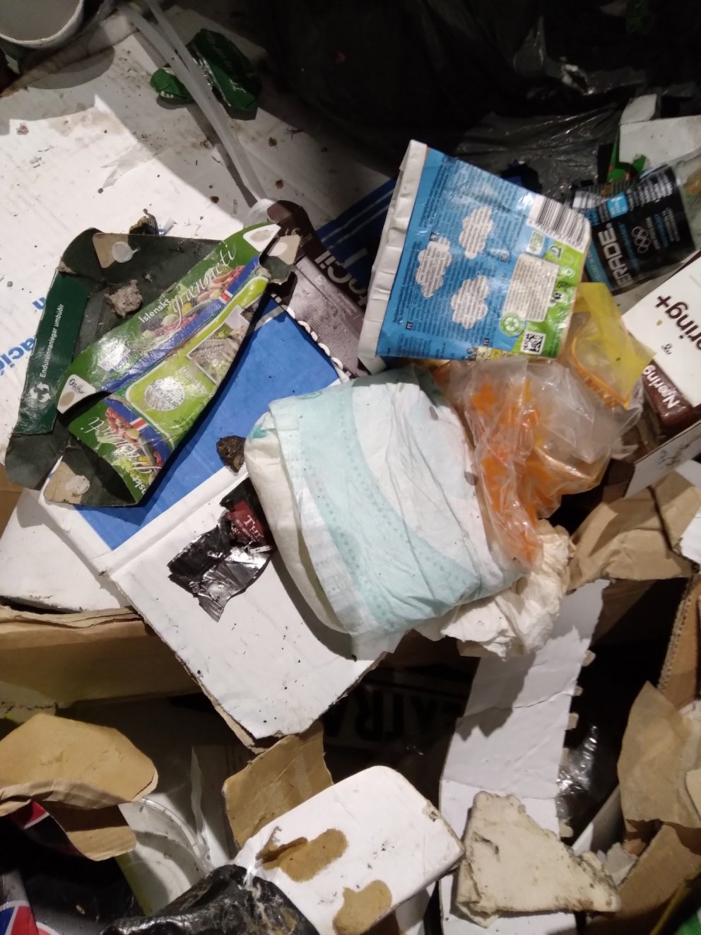 Rusl í grænni tunnu sem á að fara í gráa tunnu