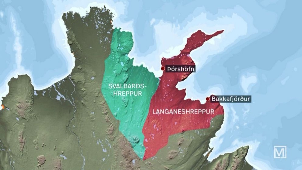 Svona mundi sameinað sveitarfélag líta út á landakorti. Mynd RÚV