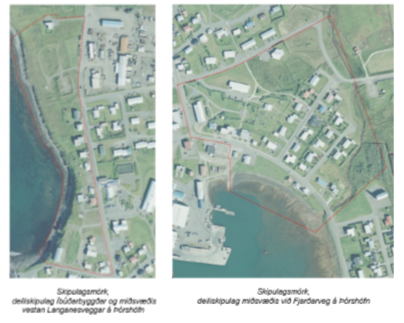 Yfirlitsmynd af deiliskipulagsvæðunum. Nánari upplýsingar á skrifstofu Langanesbyggðar