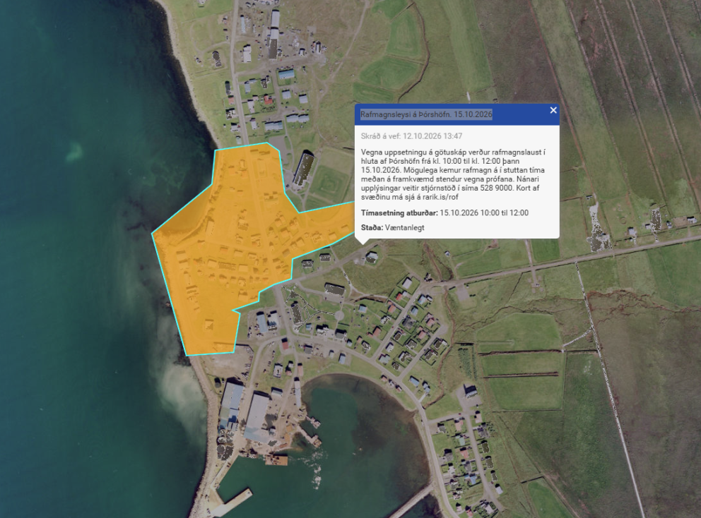 Rafmagnslaust í hluta Þórshafnar 15.10.2026