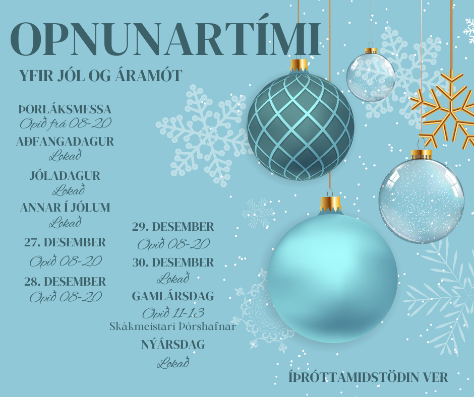 Opnunartími íþróttamiðstöðvarinnar um jól og áramót